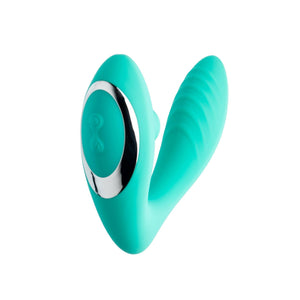 Open image in slideshow, Teal green rubber looking material in the shape of a U with a shint gold ring around the raised control panel.
