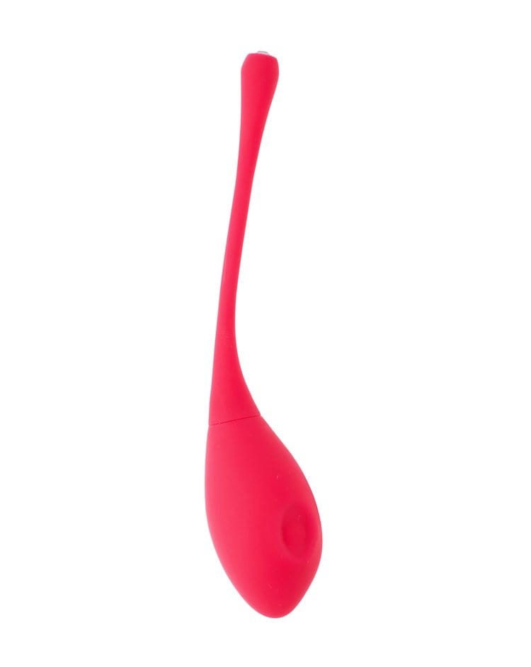 A dark pink tear drop shaped rubber object on a white background.